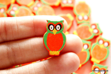 Orange And Green Owl Wood Beads x 10